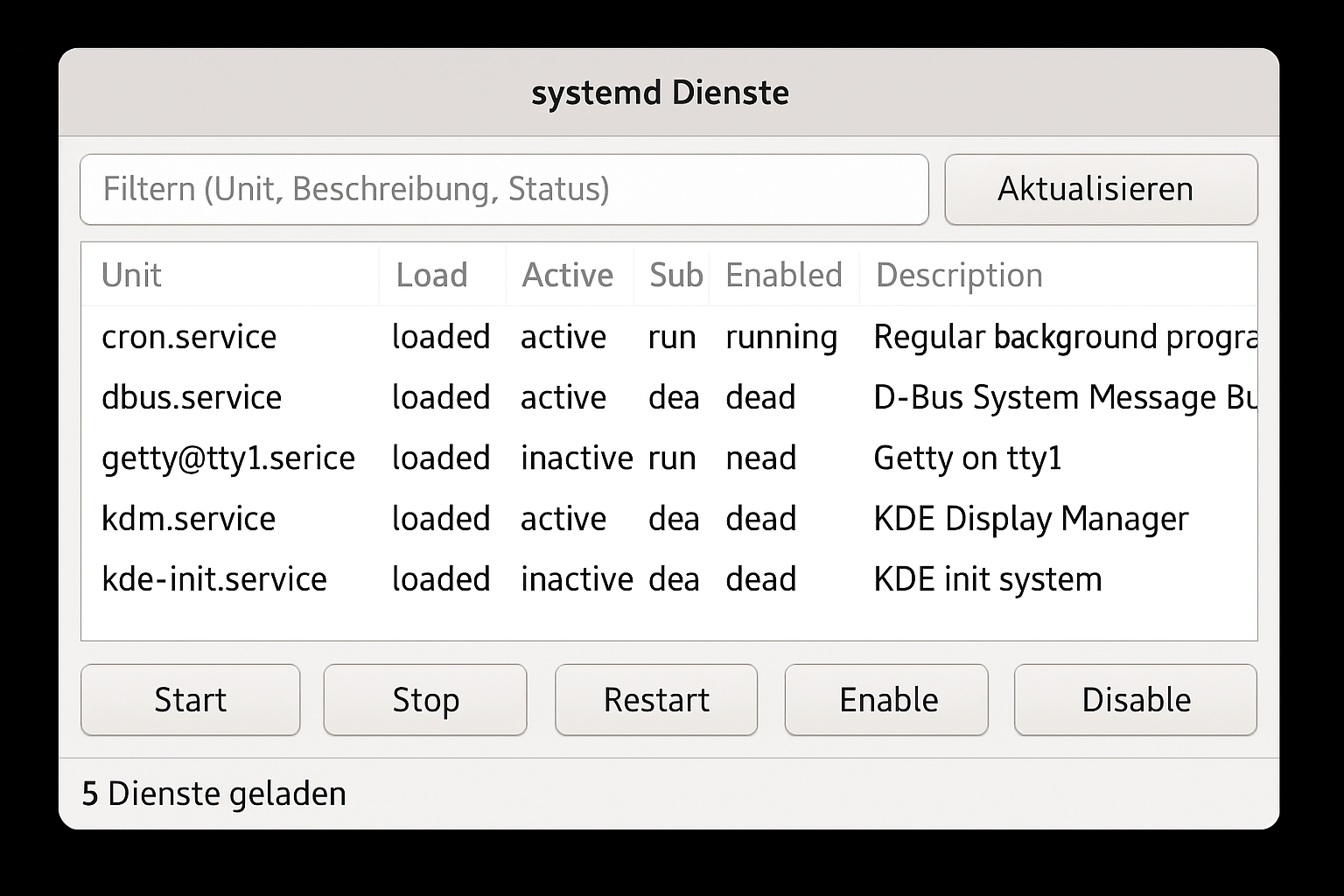 Minimalistische GTK‑Anwendung mit PyGObject zur Anzeige von systemd‑Diensten